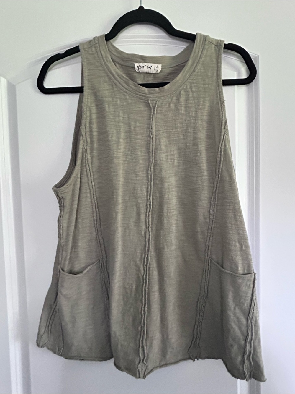 Women's Sleeveless Pocket Tank in Olive Green by New in